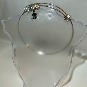 NEW Handmade Fashion Silver Tone “B” Initial Bracelet with Faux AB Crystals